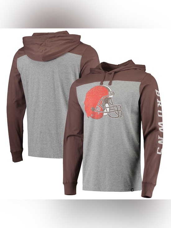 ‘47 Brand Other - Cleveland Browns Heathered Gray/Brown Long Sleeve Hoodie T-Shirt